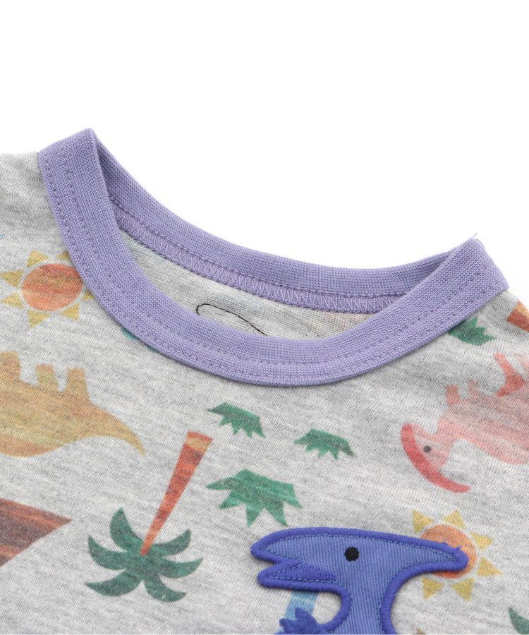 日本 BIT'Z - 水彩風滿版恐龍短袖上衣-胸口翼手龍-米黃