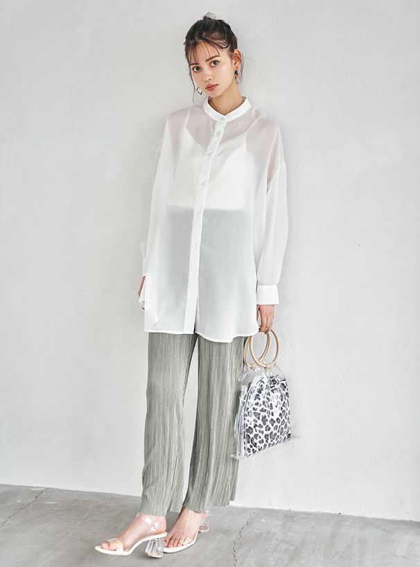 日本 GRL - 修長壓褶百搭彈性鬆緊寬褲-絢麗紫