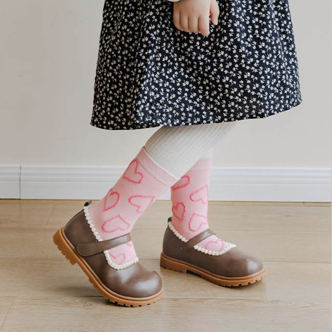 love, charlotte - 粉紅小愛心中筒棉襪-5 雙一組