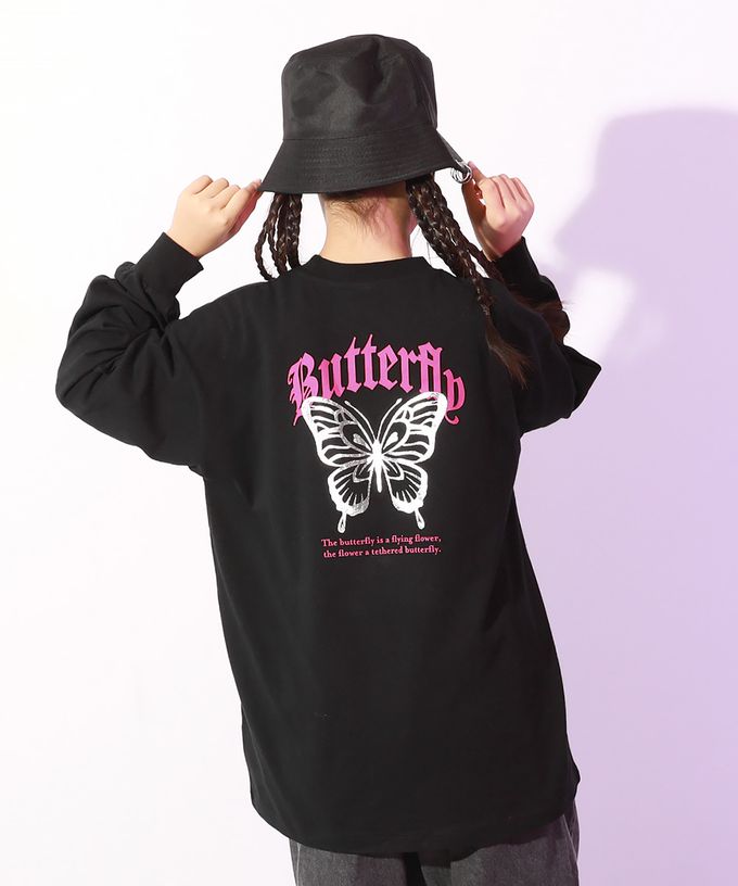 日本 devirock - DANCE 純棉舒適寬版長袖上衣-手臂玫瑰-白