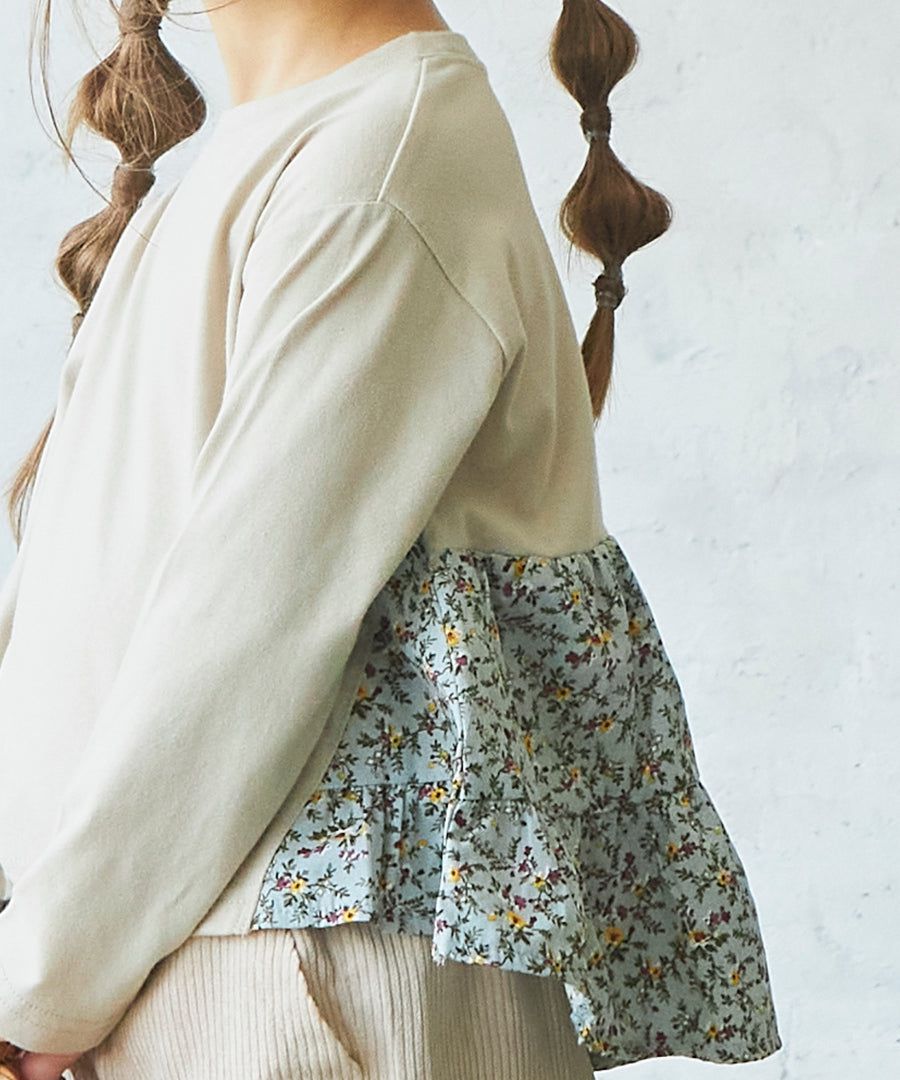 日本 PAIRMANON - 蛋糕層次拼接薄長袖上衣-春櫻燦爛-粉