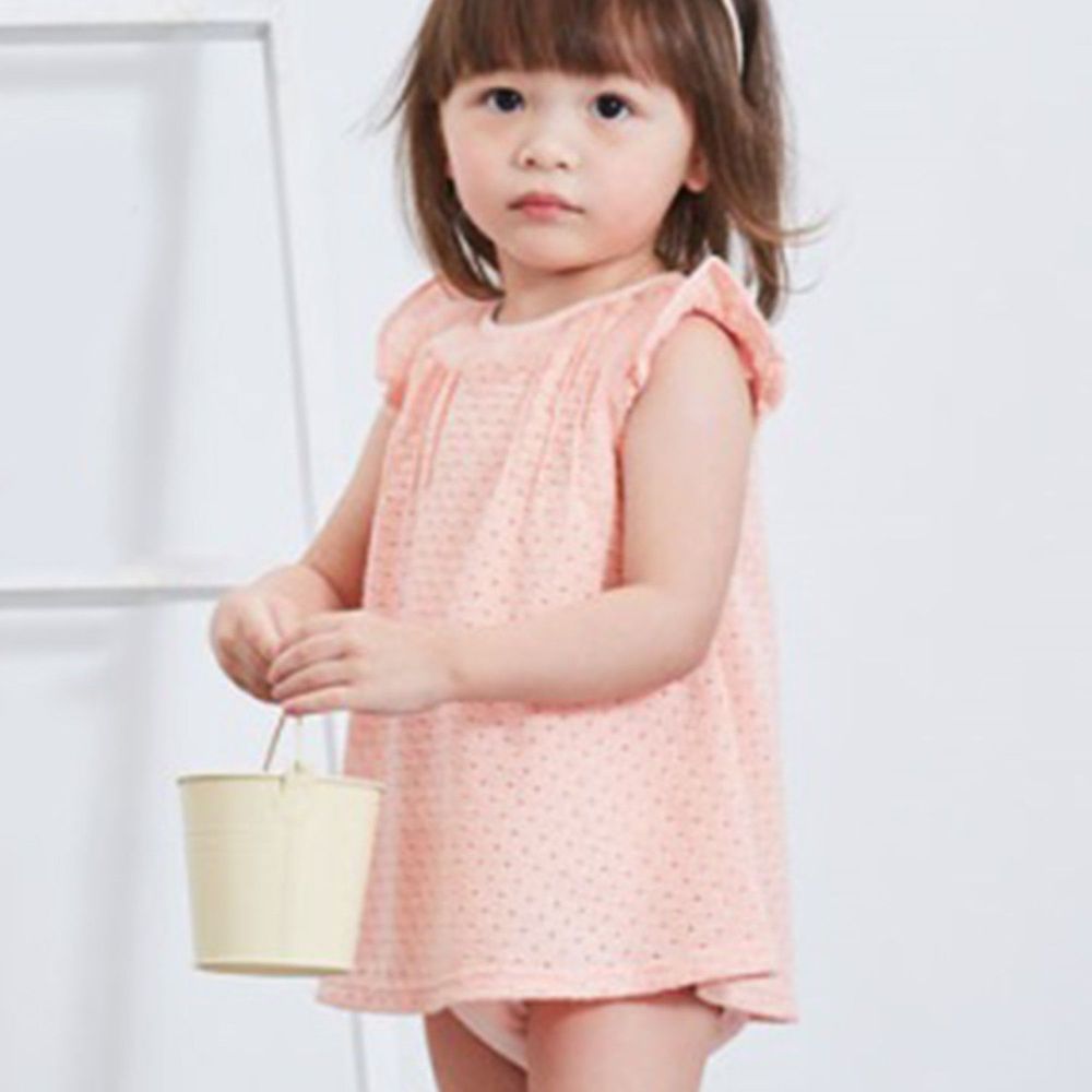 麗嬰房 Little moni - 小飛袖連身洋裝-粉橙