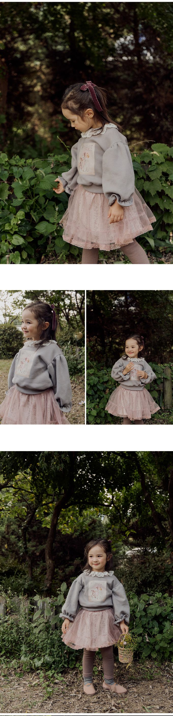 韓國 Puellaflo - 斑比天使印拉絨花苞袖大學T-灰紫