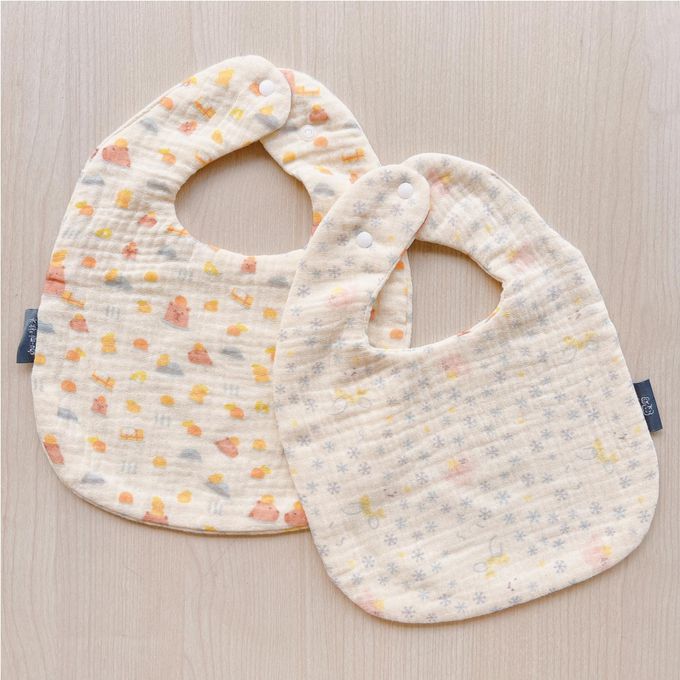 Chi-mi啾米 - 六層紗雙面手繪純棉圍兜3件組 (20.5x26.5CM)