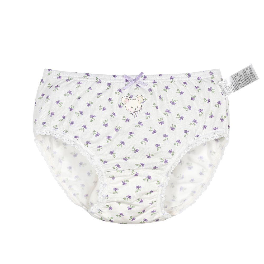 韓國 Ppippilong - 天絲纖維透氣三角褲(女寶)-紫花倉鼠-白