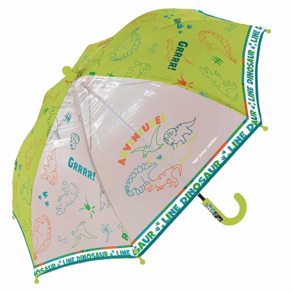 童趣透明窗耐風兒童直傘-恐龍集合-綠 (45cm)