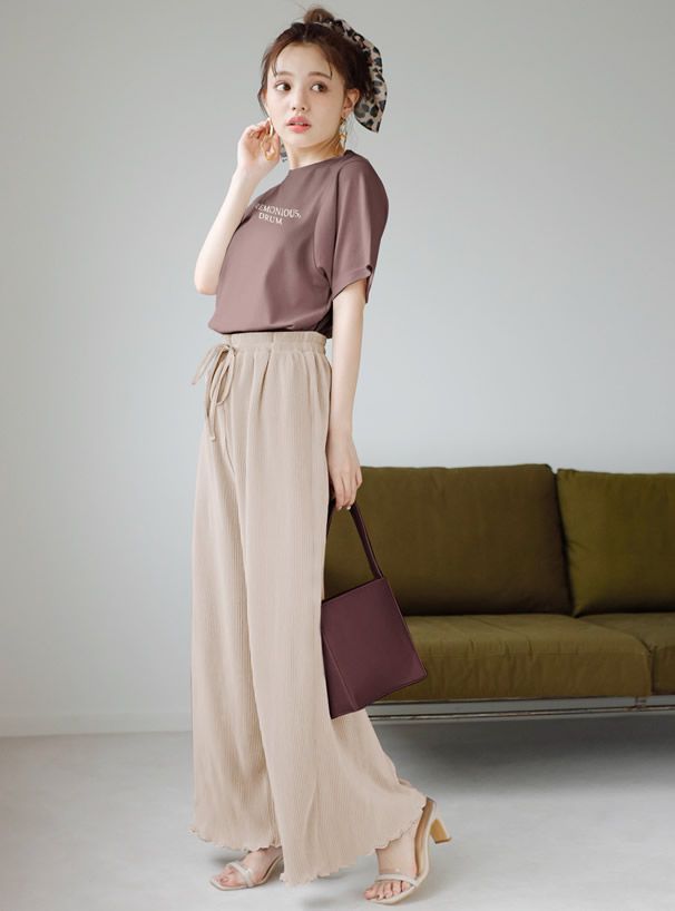 日本 GRL - 慵懶垂墜羅紋寬褲-星塵綠