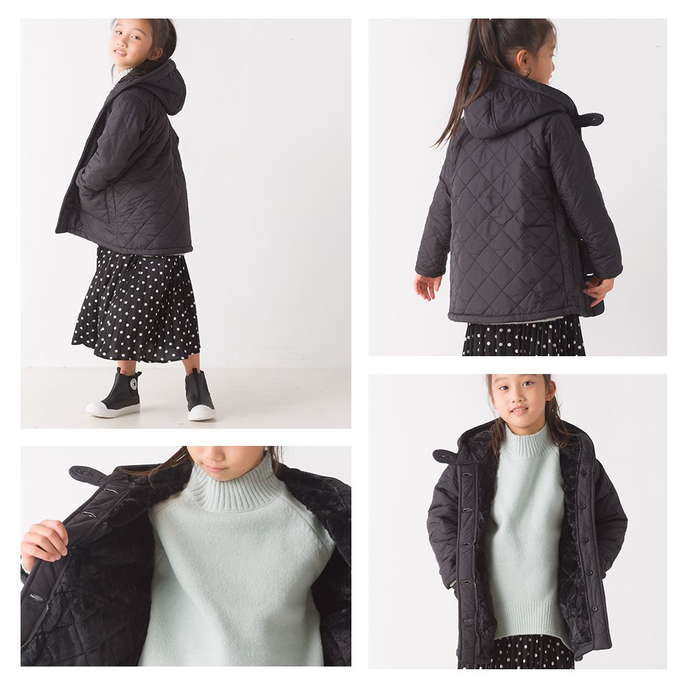 日本 OMNES - 絎縫厚刷毛保暖連帽外套(兒童)-卡其