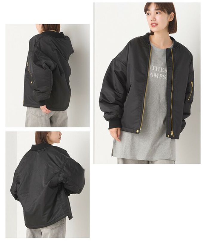 日本 OMNES - 輕量尼龍鋪棉保暖飛行外套-卡其