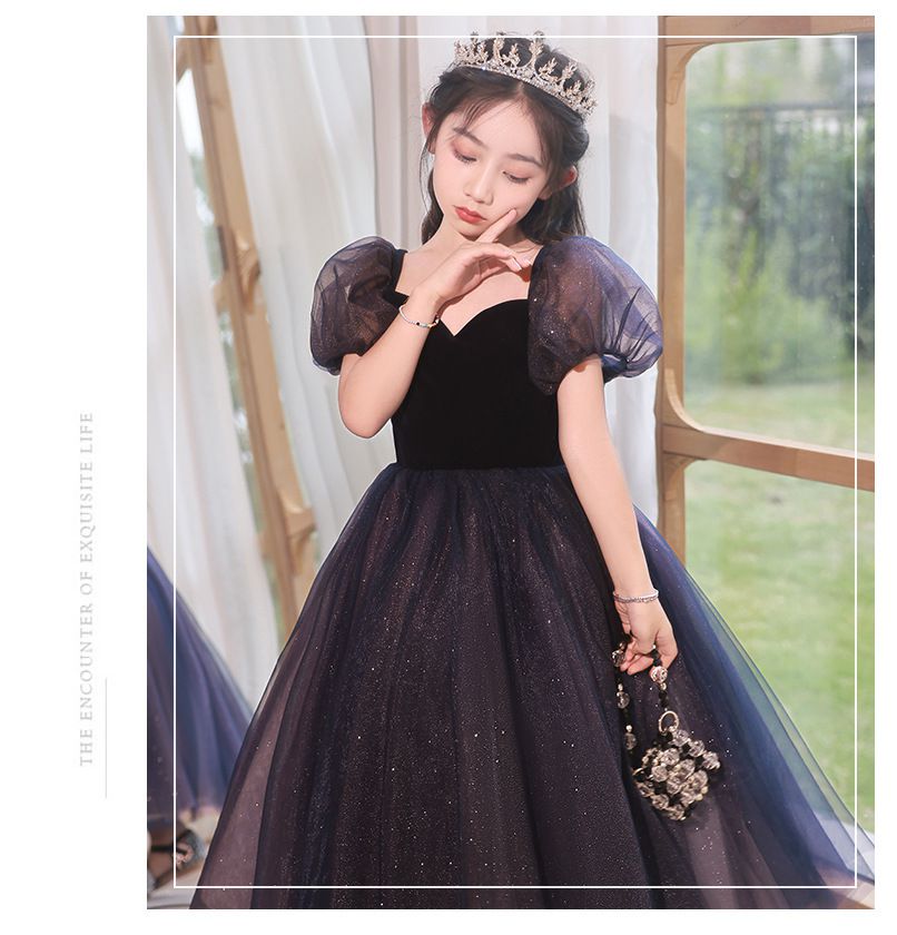 桃心領公主泡泡袖雙色網紗禮服-紫+粉