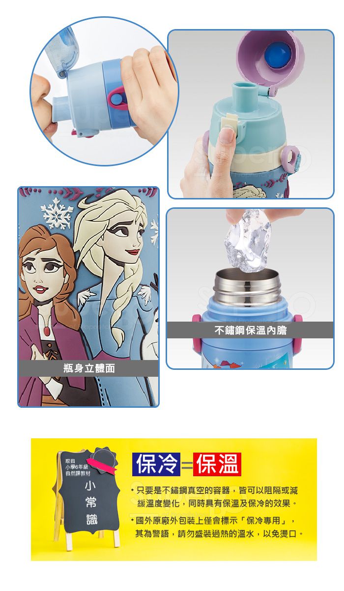 日本 SKATER - 立體直飲不鏽鋼保溫水壺(480ml)-冰雪奇緣