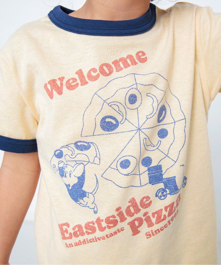 日本 BREEZE - 美式復古印花撞色邊短袖上衣-甜甜圈店-灰