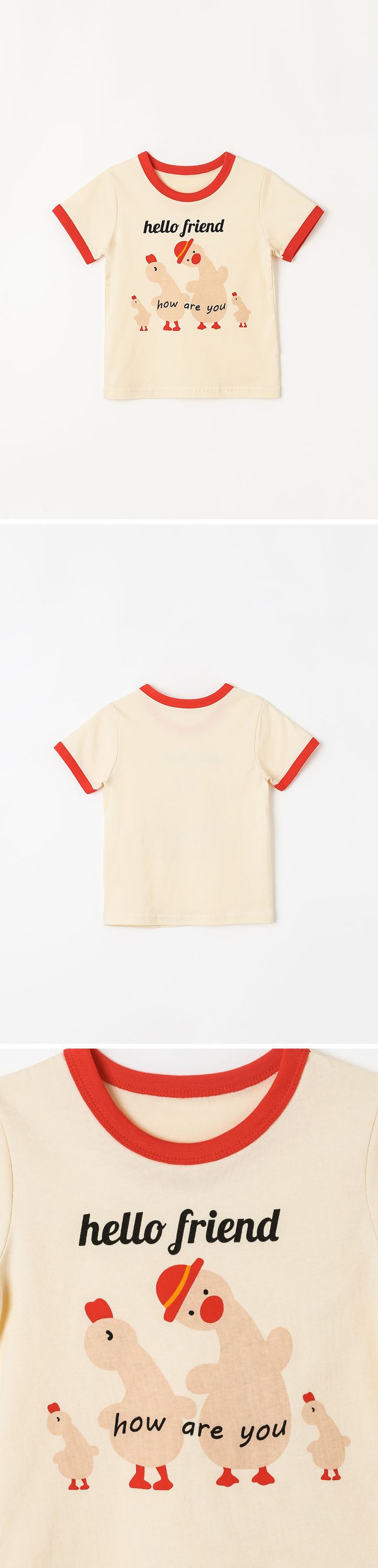 韓國 OZKIZ - 歪頭鴨家族印花短袖上衣-米黃