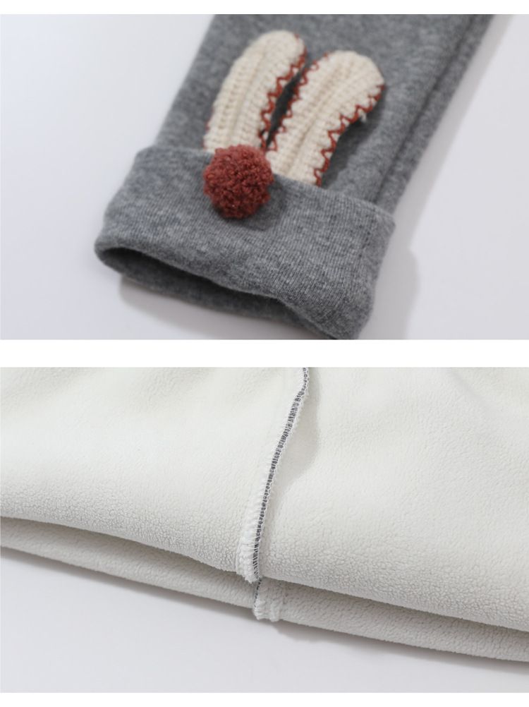 加絨彈力內搭長褲-兔兔耳朵-黑色