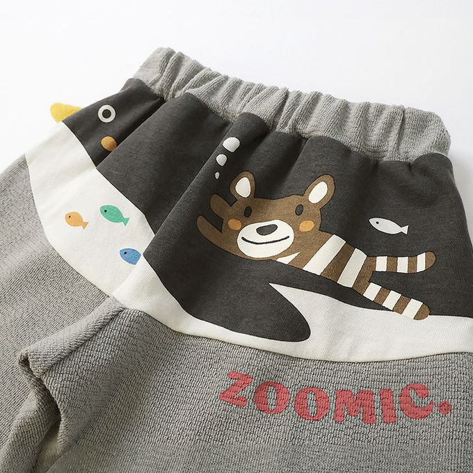 日本 ZOOLAND - 天竺棉海洋動物反摺格紋短褲-灰