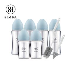 Simba 小獅王辛巴 - 省力洗瓶！蘊蜜質金玻璃寬口奶瓶極淨組-新生適用-晨藍