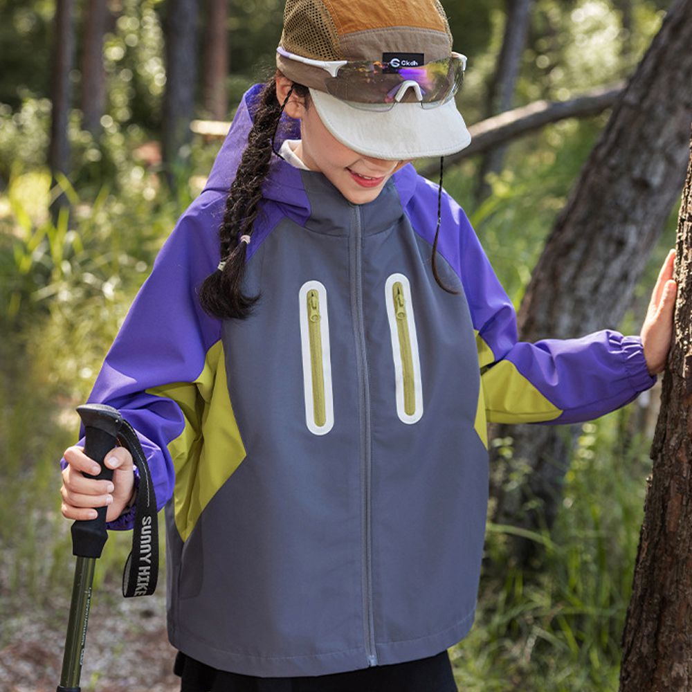 4級防水耐磨防風連帽款衝鋒外套-安全反光條-拼色紫