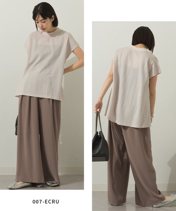 日本 Sans Souci 34+ - 接觸涼感 圓弧百搭法式袖上衣-圓點-米白