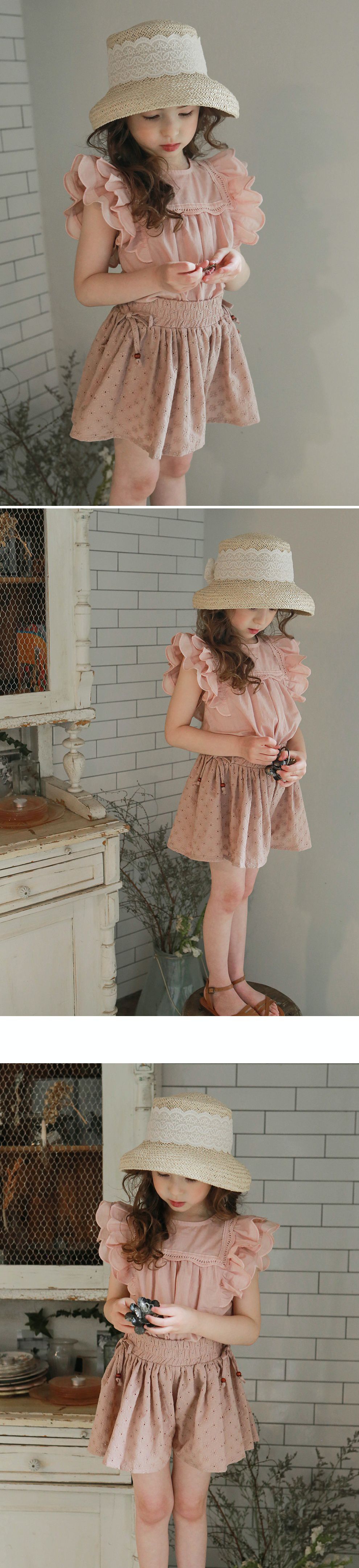 韓國 PuellaFLO - 刺繡後空花朵寬褲裙-藕粉