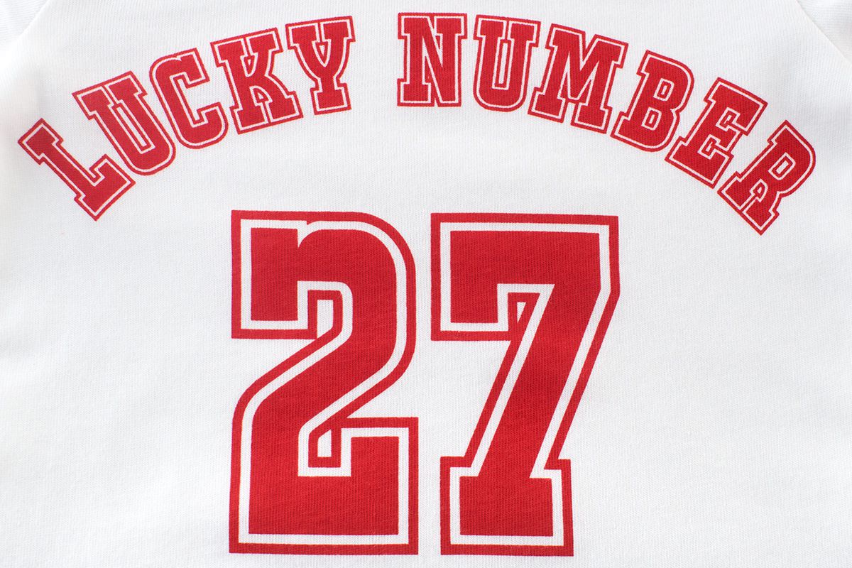 純棉長袖上衣-幸運數字27-白色