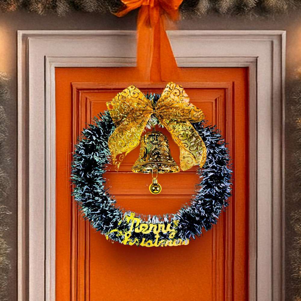 14吋風尚雅墨綠刷白系金蔥彎絲聖誕花圈_台灣工藝免組裝_本島免運費