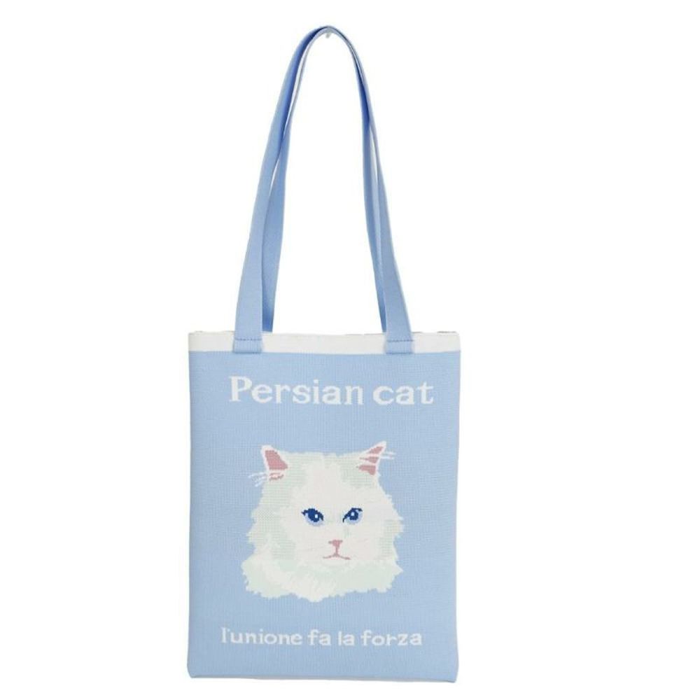 緹花感活力動物表情托特包(可裝A4)-波斯貓-水藍 (H37.5×W31)