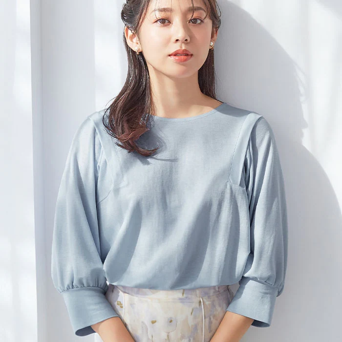 日本 BELLUNA - 接觸冷感 顯瘦剪裁五分袖上衣-黃