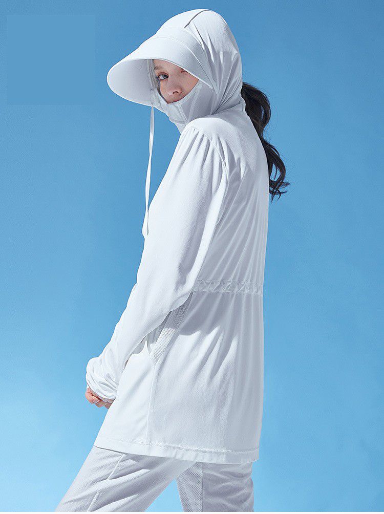 抗UV輕薄防曬連帽外套-長版收腰-薄荷綠-無logo