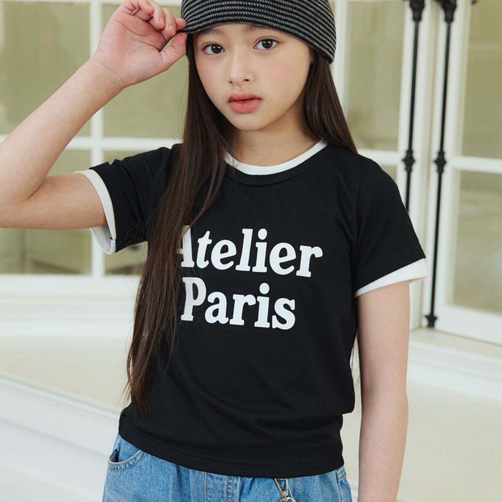 sm2 拼色假兩件文字印短袖上衣-黑