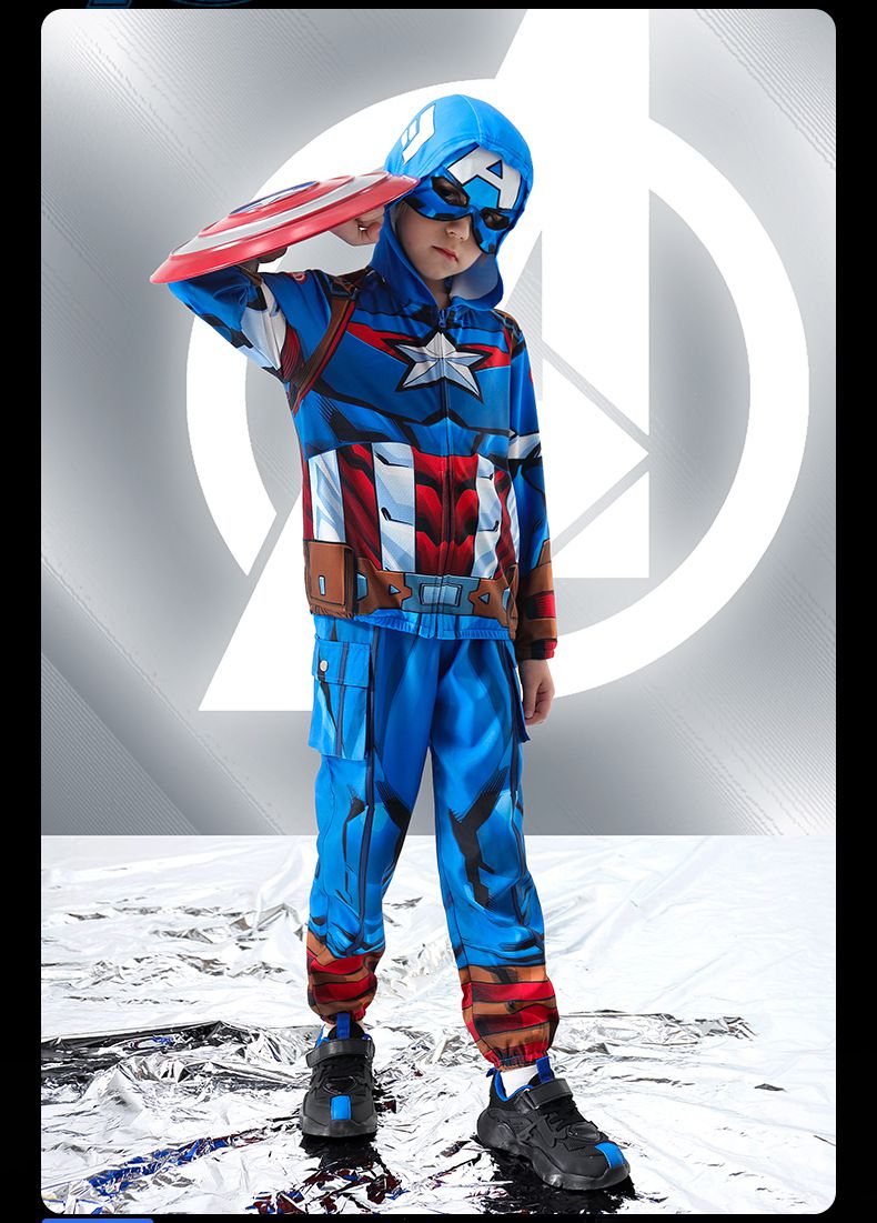 連帽造型防曬套裝/萬聖節-卡通人物蜘蛛人-紅+藍