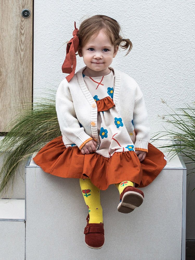 韓國Pimpollo - 微笑花朵荷葉邊洋裝-橘