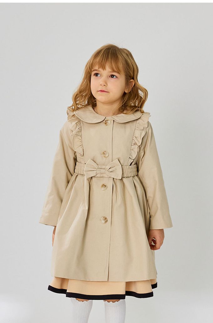 韓國 OZKIZ - 氣質裝飾腰帶長版風衣外套-卡其