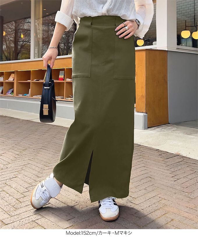 日本 Kobe Lettuce - 可愛扭結修飾彈力開叉長裙-(可選長度)-黑