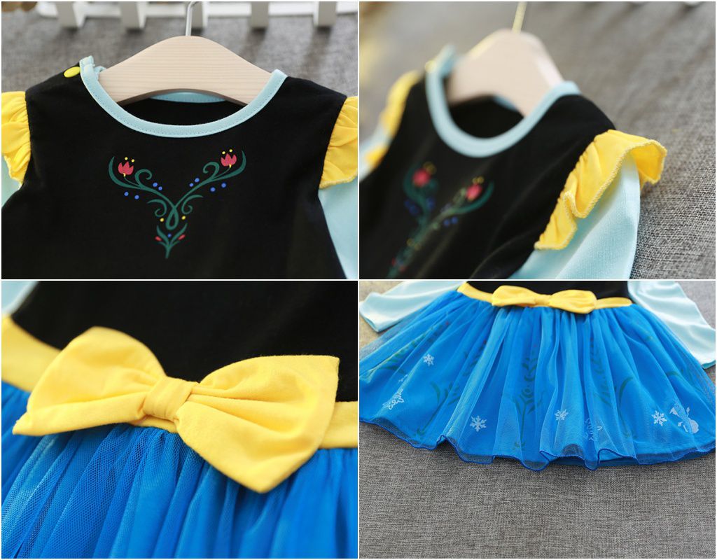 短袖造型公主裙-北歐藍黃色