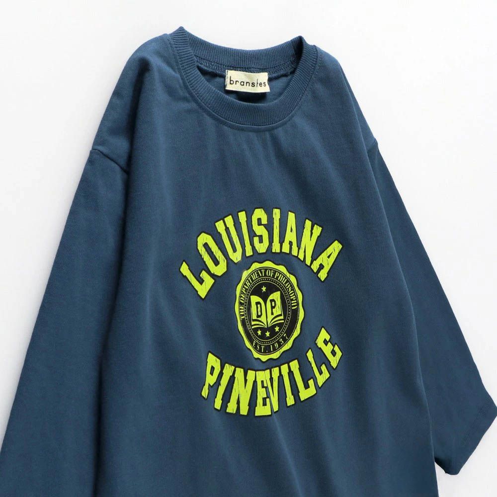 100%棉 落肩印花長袖上衣-LOUISIANA-海軍藍