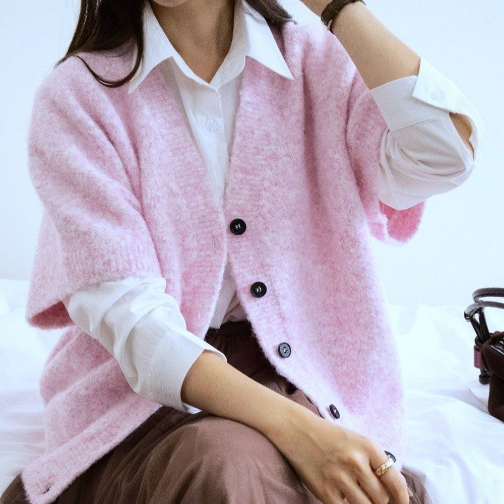 知性風格溫暖混羊毛V領背心-粉 (FREE)