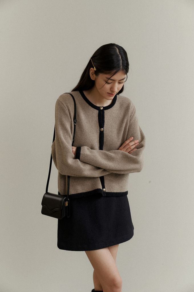 韓國女裝連線 - 百搭無領金釦針織外套-深藍 (FREE)