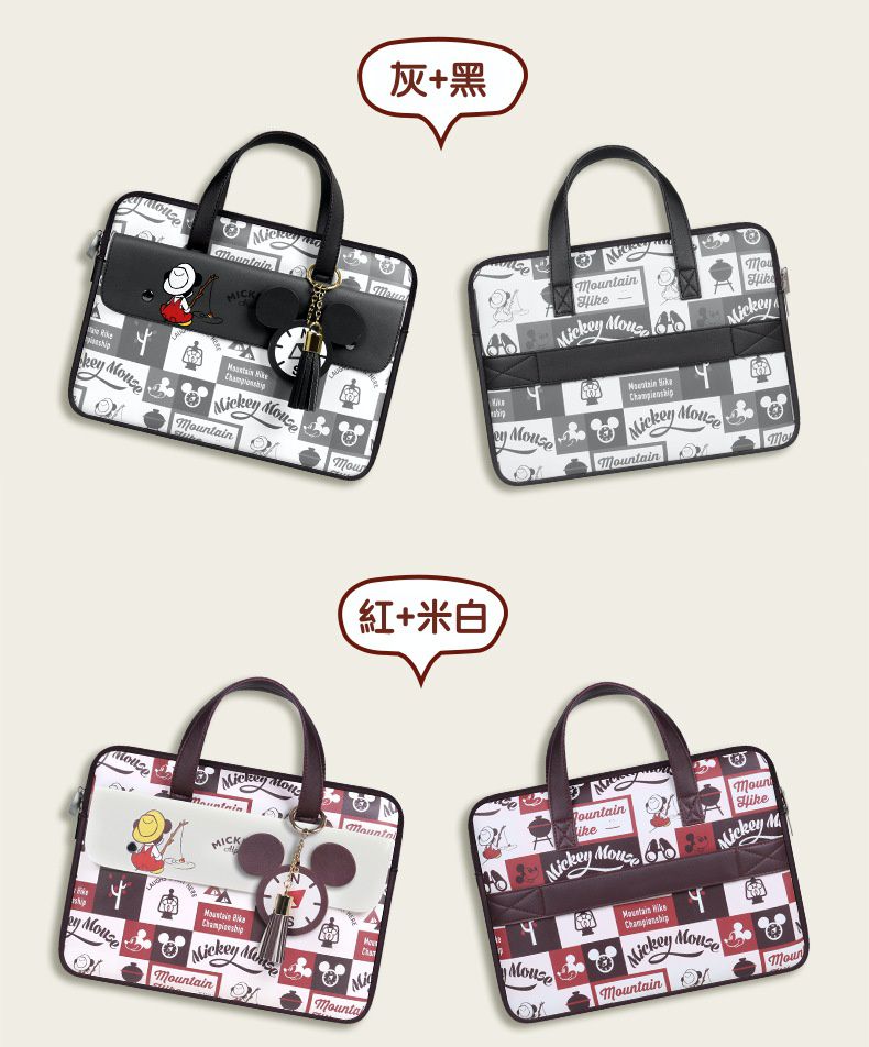 迪士尼手提電腦包-米奇釣魚-紅+米白