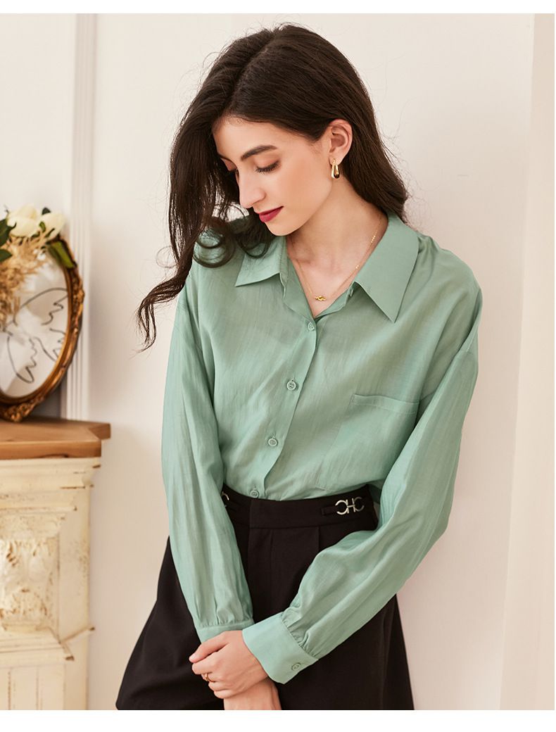 氣質透膚襯衫/罩衫-淺綠色 (M)