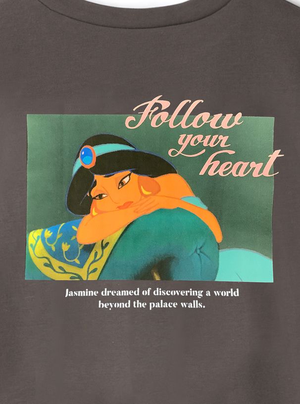 日本 GRL - 迪士尼聯名 印花短袖上衣-茉莉公主-石墨灰