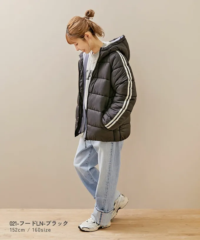 日本 devirock - 可機洗 輕量連帽保暖羽絨外套-袖子線條-深藍