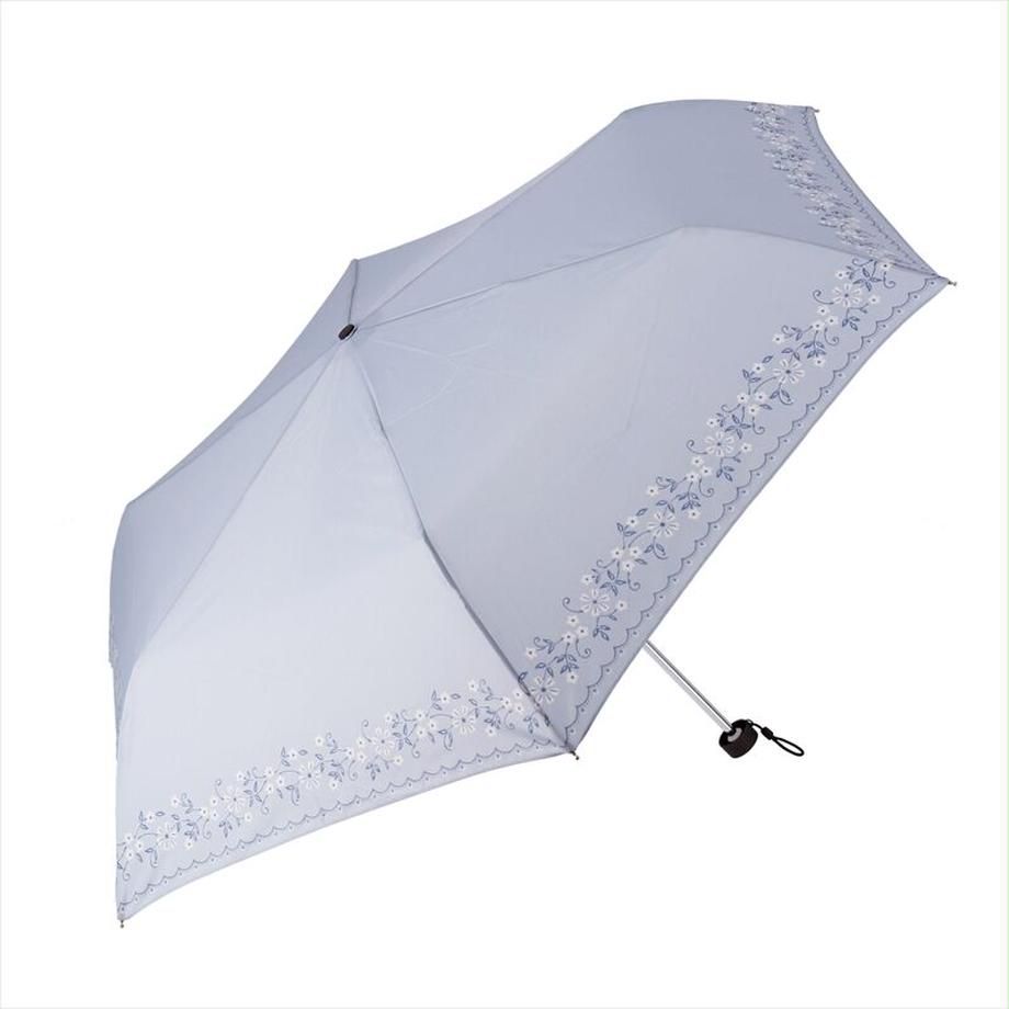 日本 nifty colors - 抗UV輕量 晴雨兩用折疊傘-浪漫花邊-水藍 (直徑98cm/191g)