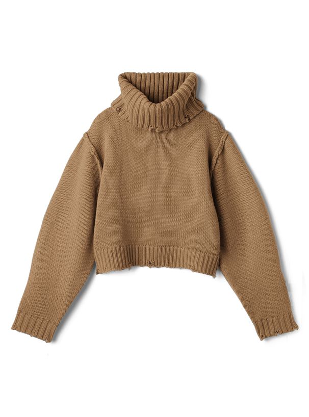 日本 GRL - 寬鬆大高領短版針織毛衣-藍