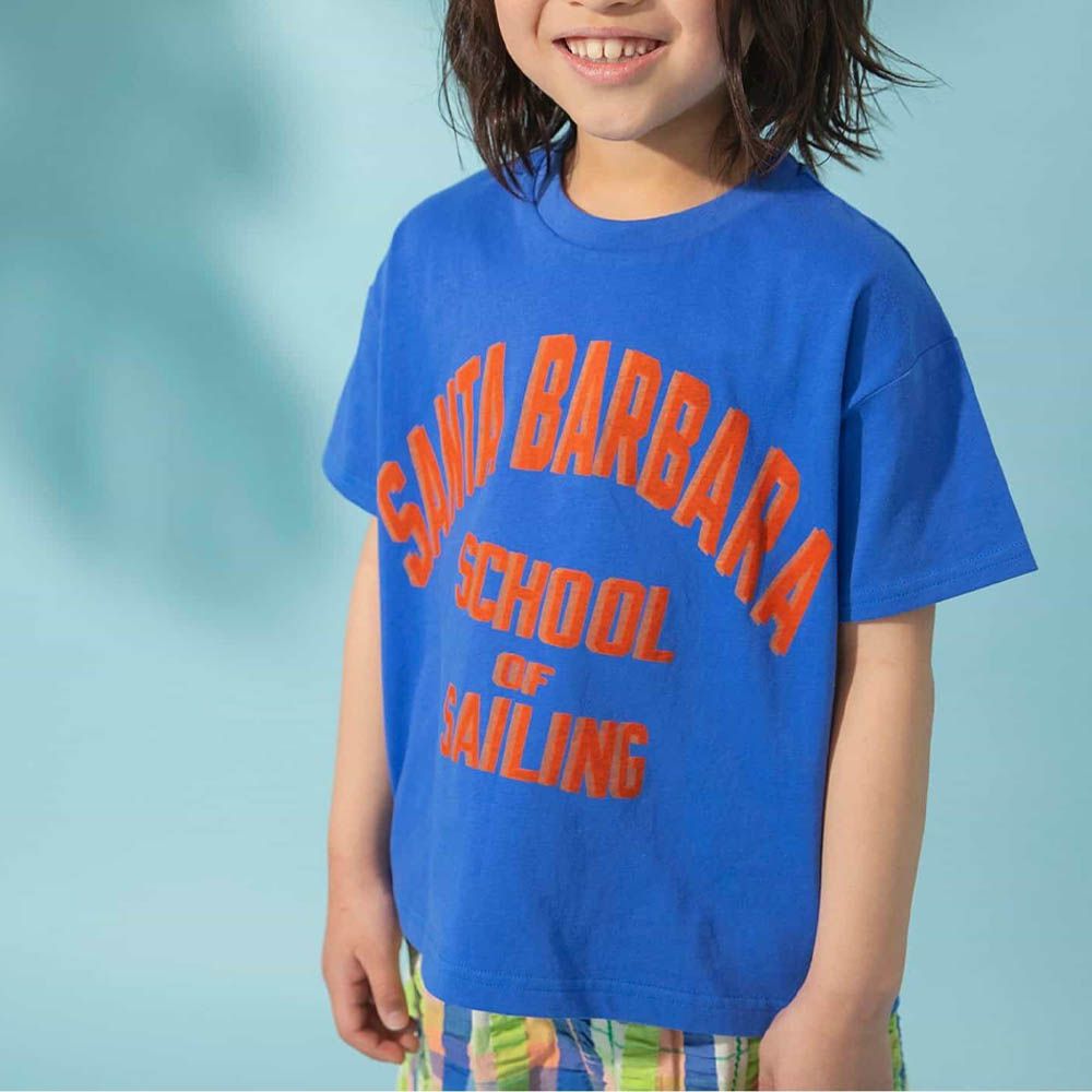 美式復古海報印花T恤-英文logo-寶藍