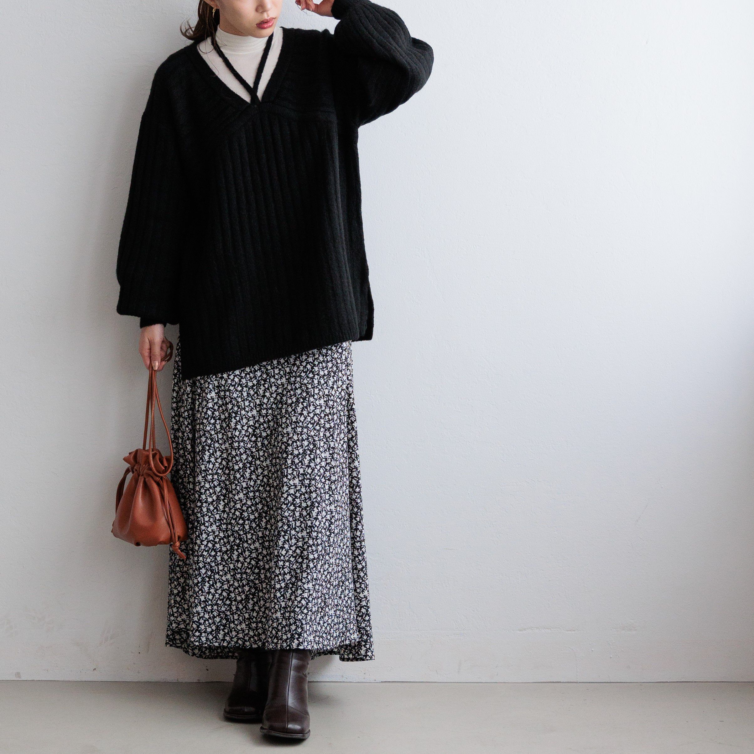 日本 ihuu - 特色綁帶V領針織毛衣-淺灰