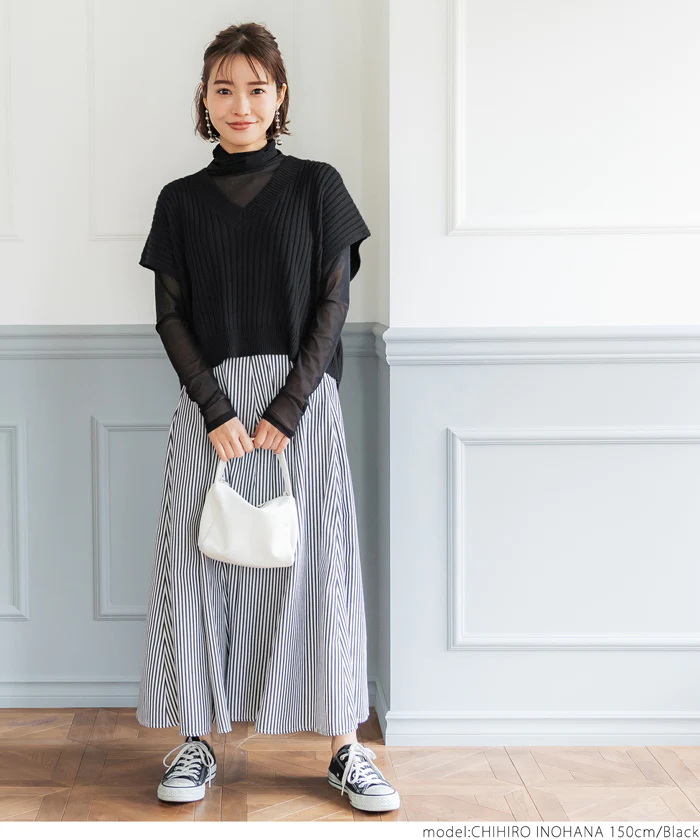 日本 COCA - 百搭彈性短版針織背心-黑