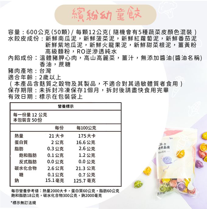 兔比媽咪廚房 - 品牌週限定-寶寶綜合饅饅(300g)+繽紛幼童餃(高麗菜豬肉50顆)+香菇肉燥蔬菜麵(肉燥x5包，蔬菜麵x5包)