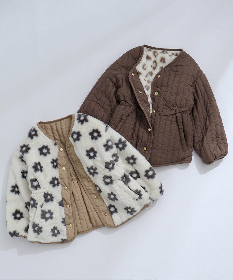 日本 apres les cours - 絎縫束腰氣質金釦雙面穿外套-花朵x淺卡其