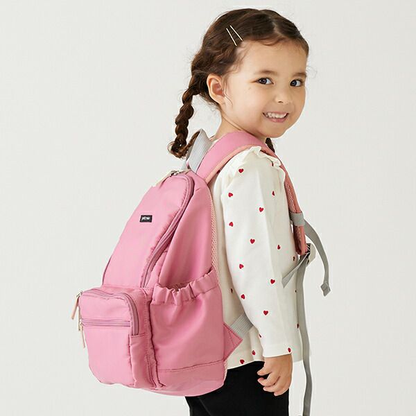 日本 petit main - 潑水加工硬挺帆布透氣背包-灰綠 (F)