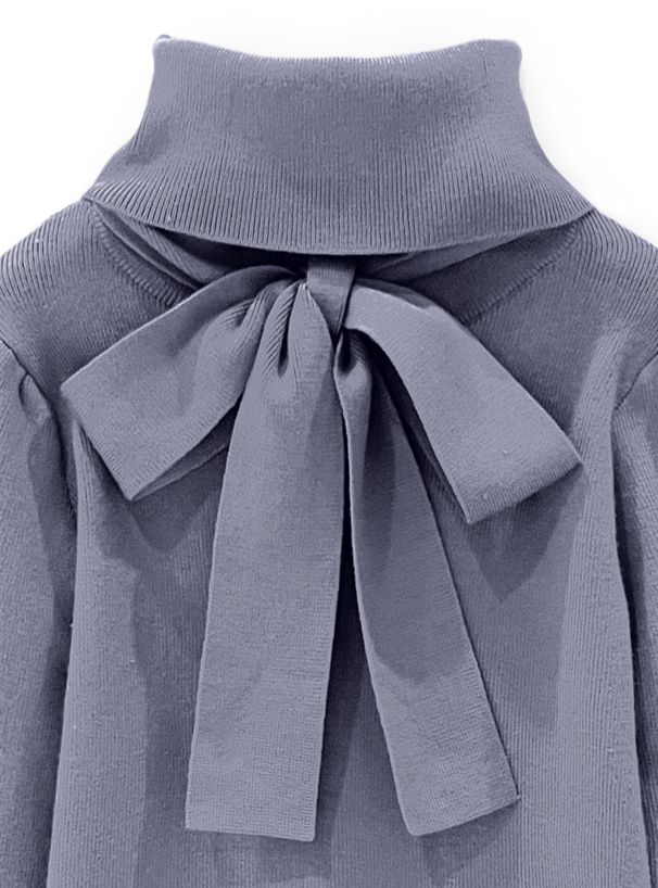 日本 GRL - 後蝴蝶結美型細針織上衣-淺灰藍